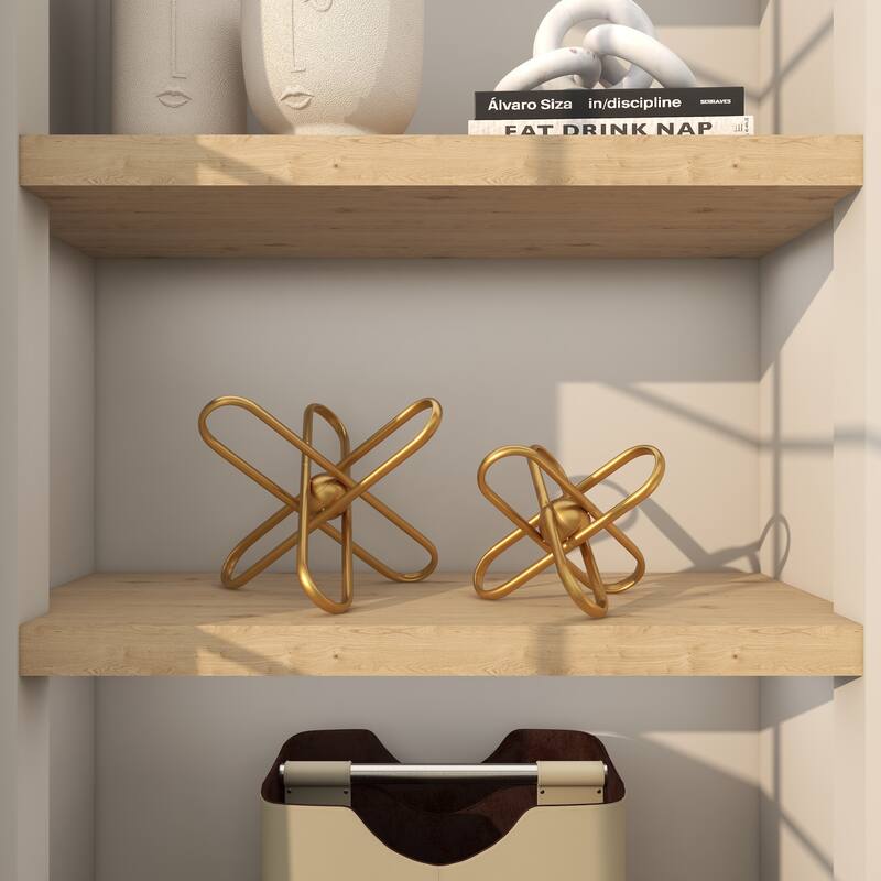 CosmoLiving by Cosmopolitan Gold Metal Linked Jack Decorative Sculpture with Orb Center (Set of 2)