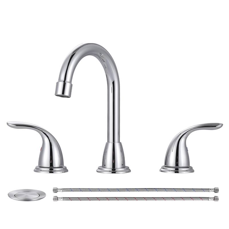 WOWOW 8 in. Widespread Double Handle Bathroom Faucet - Polished Chrome