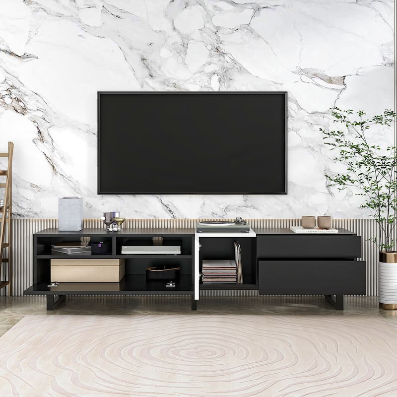 Modern TV Stand , Entertainment Center with Drop Down Door for Living Room, Bedroom