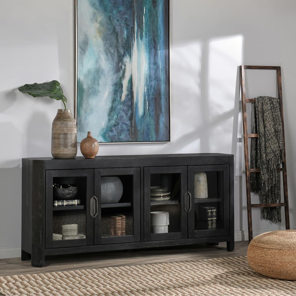 Classic Home Macarthur Black Oak Wood 4-Door Sideboard