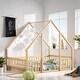 preview thumbnail 2 of 7, Full Size Wood House-Shaped Floor Bed with Fence and Guardrails, Natural