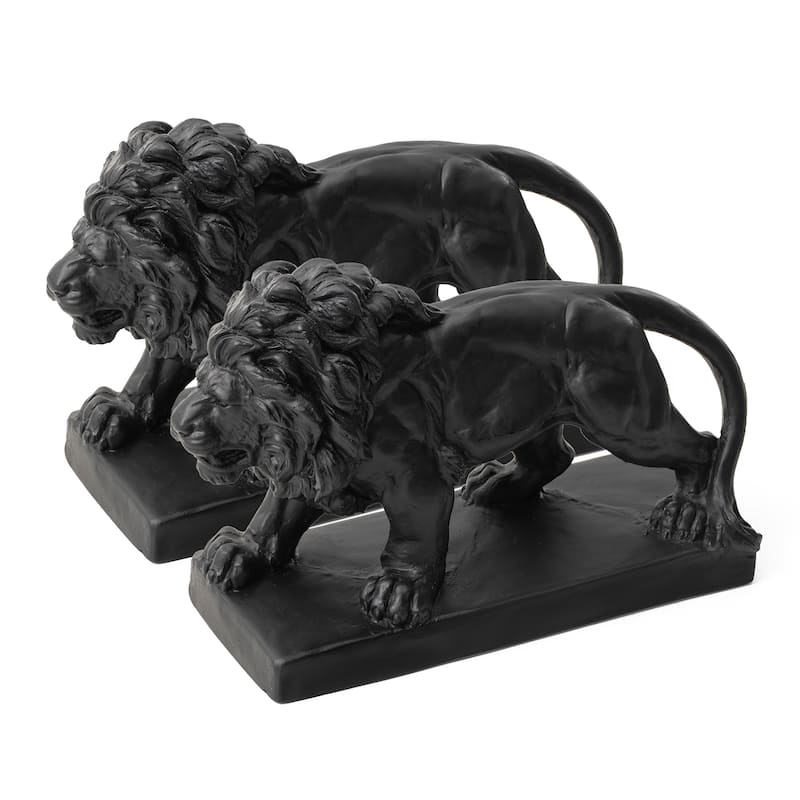 Glitzhome MGO Vintage Sitting & Lying Lion Guardian Garden Statue Porch Sculpture Indoor Outdoor