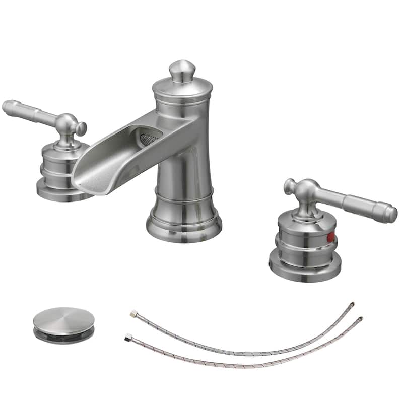 Topcraft Two Handle Waterfall Bathroom Faucet with Pop-Up Drainer - Brushed Nickel