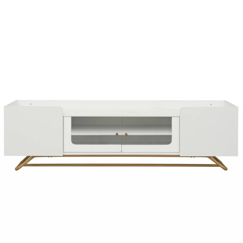 Sleek Design TV Stand with Fluted Glass, Contemporary Entertainment Center for TVs Up to 70"