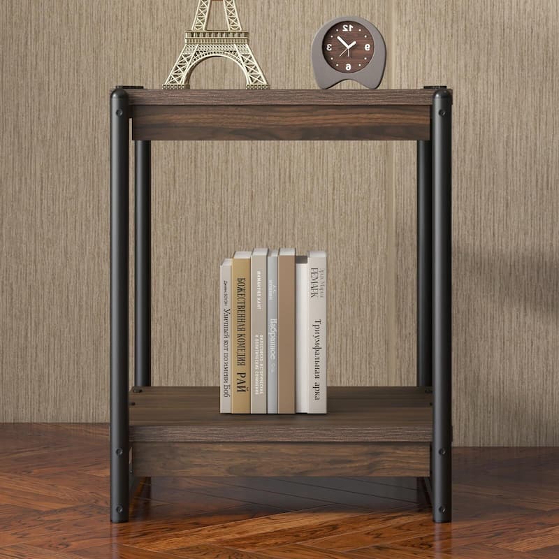 20'' Large Square Farmhouse Grey Wood Storage End Table