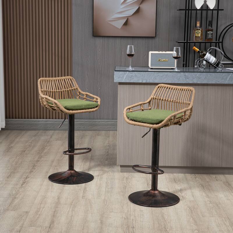 Swivel Bar Stools Set of 2 Adjustable Counter Height Chairs - Green