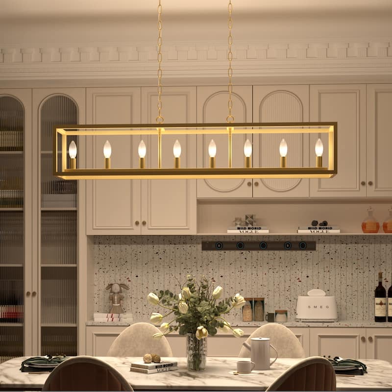 Modern Farmhouse 8-light 48In Rectangle Linear Chandelier for Dining Room with UL Certified - 48 inches - Satin Gold
