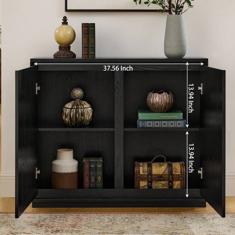 V-Shaped Fluted Storage Cabinet, Multi-Functional Narrow Side Cabinet, Wood Buffet Cabinet with 2 Doors & 2 Outlet Holes