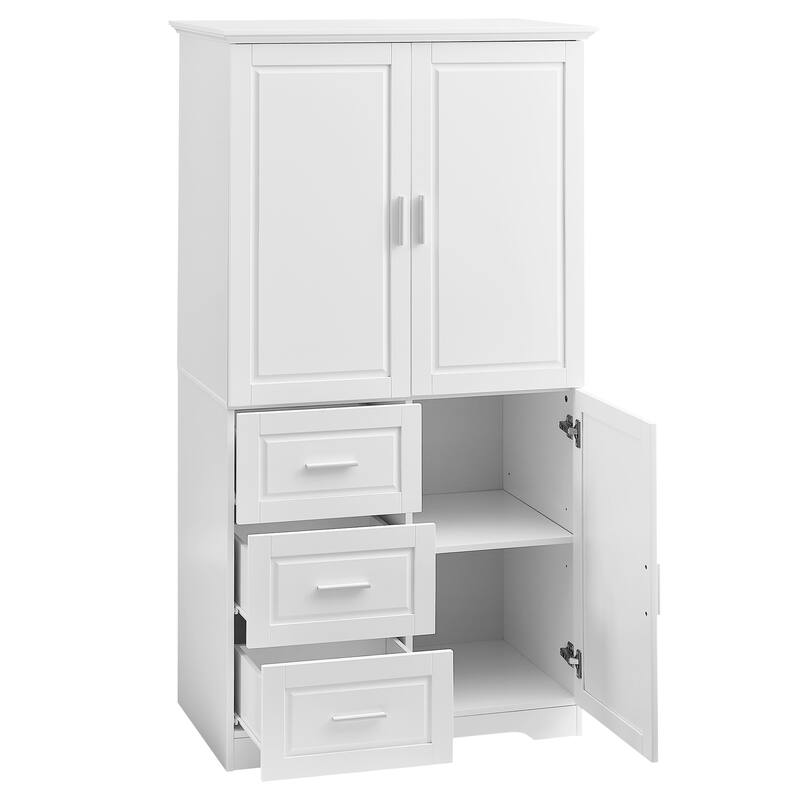 Tall & Wide Storage Cabinet with 3 Drawers and Doors, for Bathroom or Office Organization