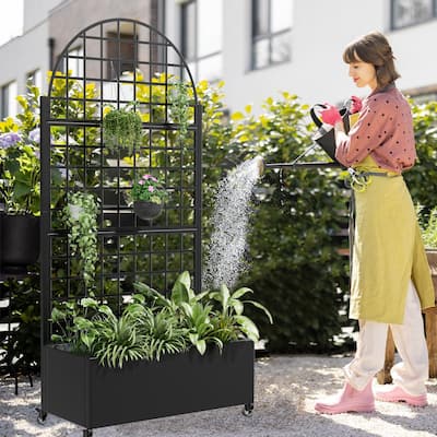Movable Raised Garden Bed with Trellis and Lockable Wheels - 71*35