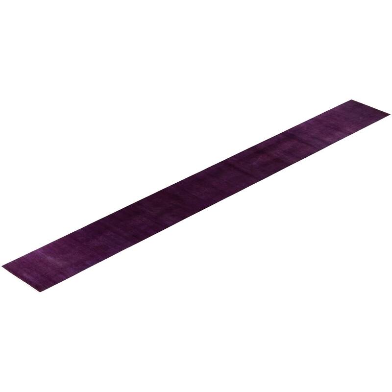 Overton Hand Knotted Wool Vintage Inspired Modern Contemporary Overdyed Purple Runner Rug - 2' 7" x 24' 1"