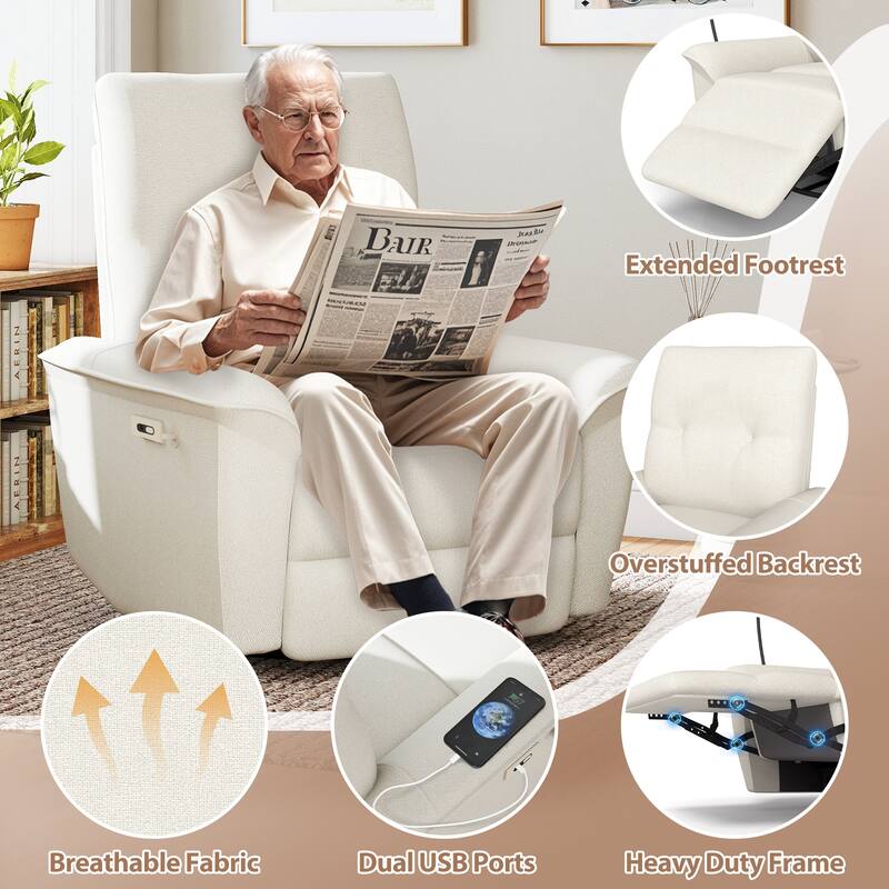 270°Power Swivel Rocker Recliner Chair w/Phone Holder, Electric Glider Reclining Sofa with USB Ports, Power Swivel Glider