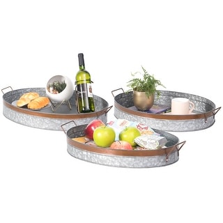 Rustic Galvanized Metal Oval Serving Tray with Handles