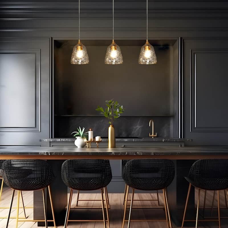 Dilera Modern 3-Light Gold Chandelier Glass Linear Island Pendant Lights for Dining Room - D28.5" x H68.5"