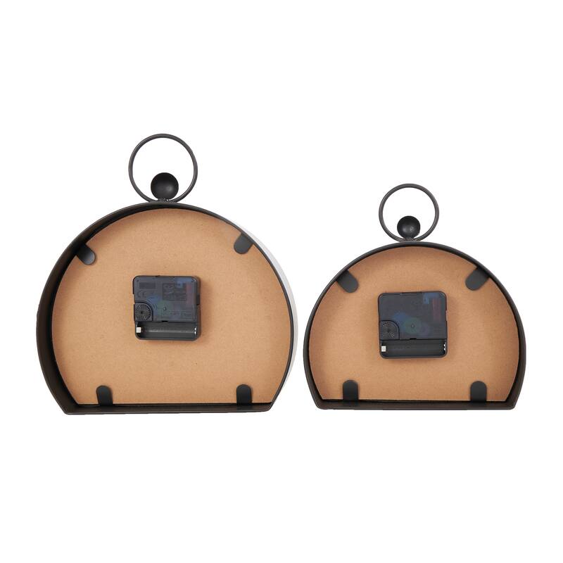 White or Black Wooden Semicircle Clock with Brown Wooden Frame and Ring Handle (Set of 2)