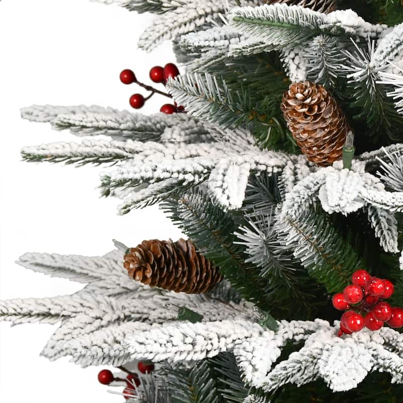 Puleo International 4.5 ft. Pre-lit Potted Flocked Halifax Fir Artificial Christmas Tree