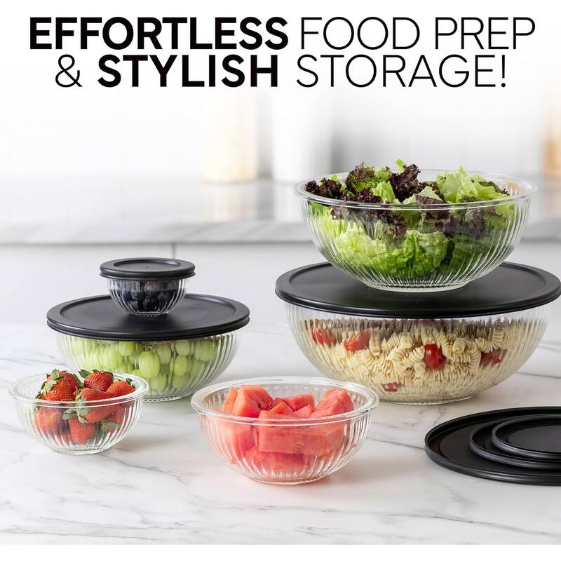 COOK WITH COLOR 12 Pc Glass Nesting Mixing Bowl Set with Lids for Cooking and Prep