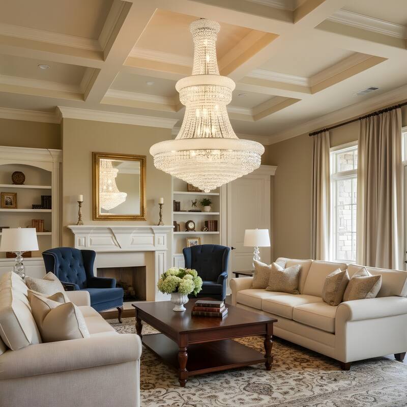 32-Inch Crystal Chandelier, 27-Light Ceiling Light with LED Bulbs - N/A