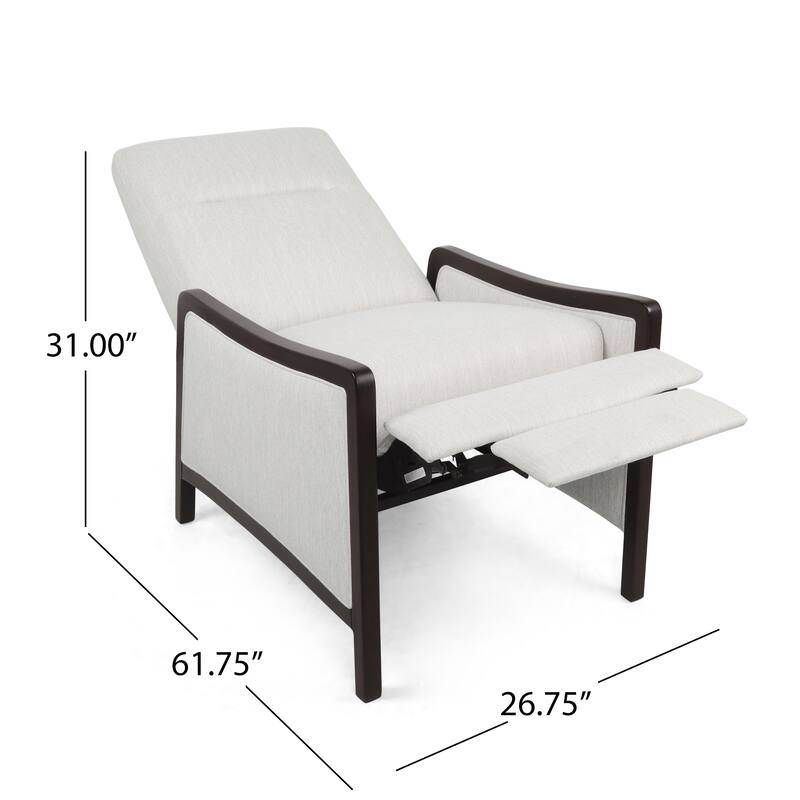 Mid-Century Upholstered Push-Back Recliner with Footrest and Birch Wood Frame