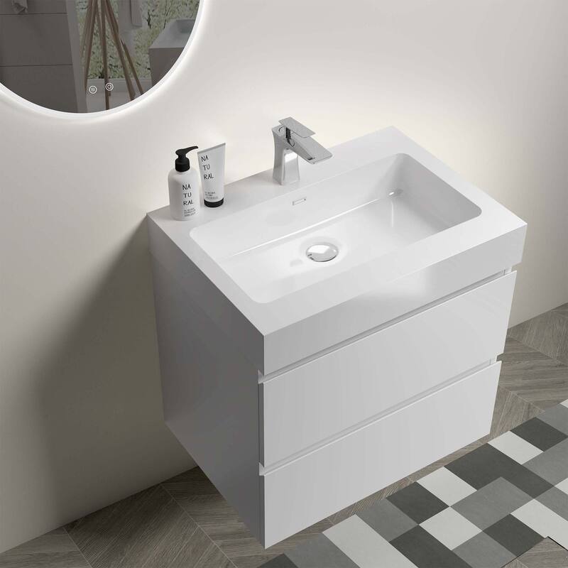 24" Large Storage Wall Mounted Floating Bathroom Vanity with Sink