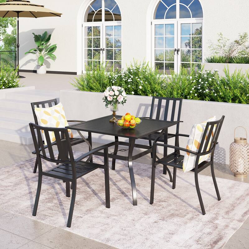 5-piece Outdoor E-coated Patio Dining Set with Stackable Chairs