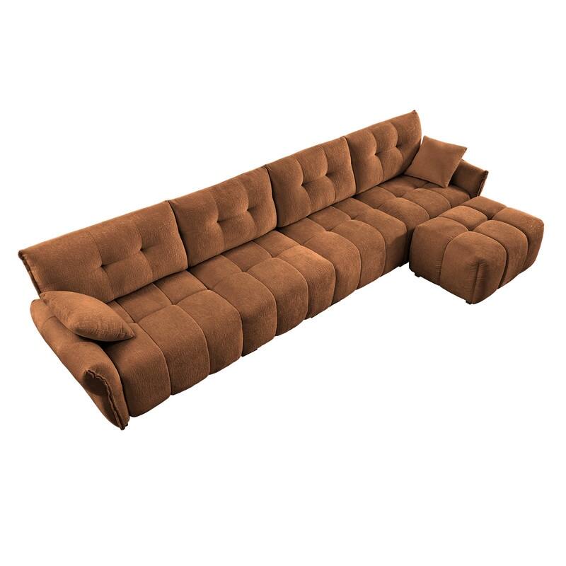 141.7" Chenille Four Seater Upholstered Sofa with Footstool