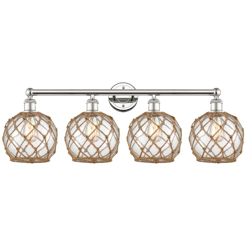 Innovations Lighting 616-4W-13-35 Farmhouse Rope Vanity Farmhouse Rope - Polished Nickel / Clear Glass with Brown Rope