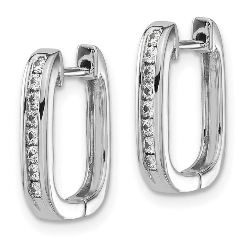 Curata 14k White Gold Diamond Hinged Hoop Earrings - 15x13mm Wide 2mm Thick