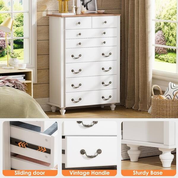 White Dresser for Bedroom, 8 Drawer Dresser, Tall Chest with w/4 Solid Wood Feet & Column Decor, Chest of Drawers for Bedroom - Bed Bath & Beyond - 41422914 White Dresser for Bedroom, 8 Drawer Dresser, Tall Chest with w/4 Solid Wood Feet & Column Decor, Chest of Drawers for Bedroom - Bed Bath & Beyond - 41422914
