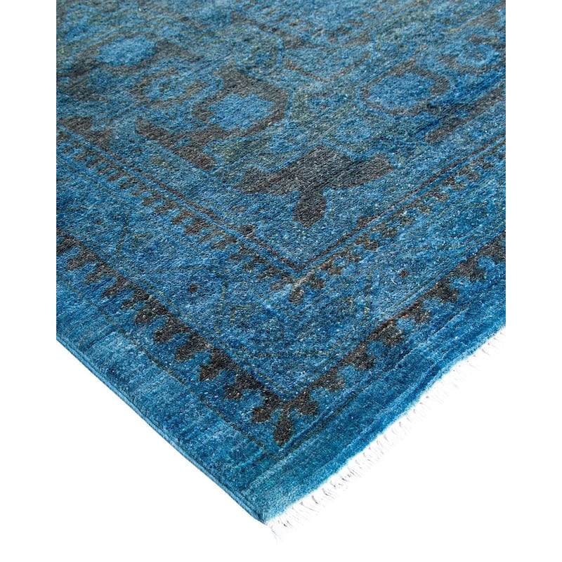 Overton Hand Knotted Wool Vintage Inspired Modern Contemporary Overdyed Blue Area Rug - 12' 2" x 17' 8"