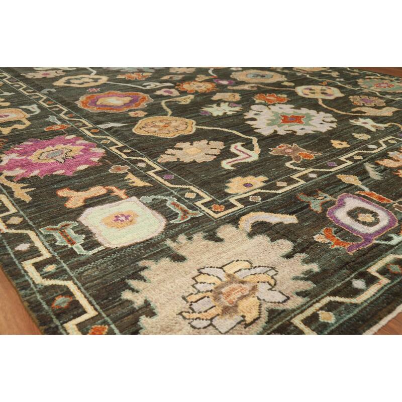 Hand Knotted Oriental 100% Wool Carpet Transitional All-Over Brown Oushak Area Rug - 9' 9'' X 8' 1''