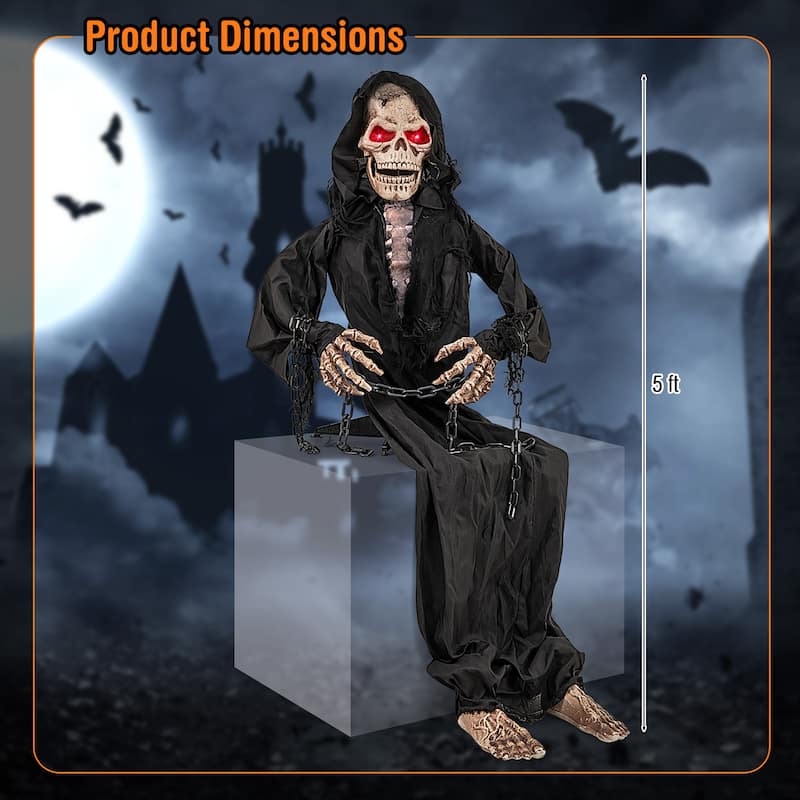 Gymax Halloween Animatronics Animatronic Sitting Skeleton Halloween