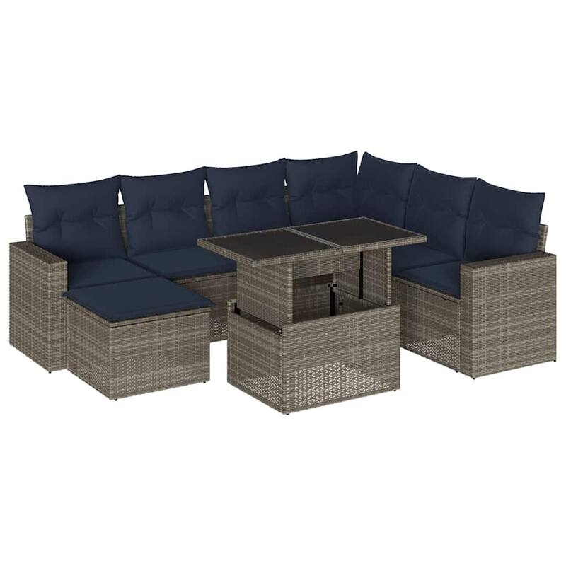 vidaXL Patio Sofa Set with Cushions and Table Outdoor 8 Piece Poly Rattan - 24.4 x 24.4 x 27.2