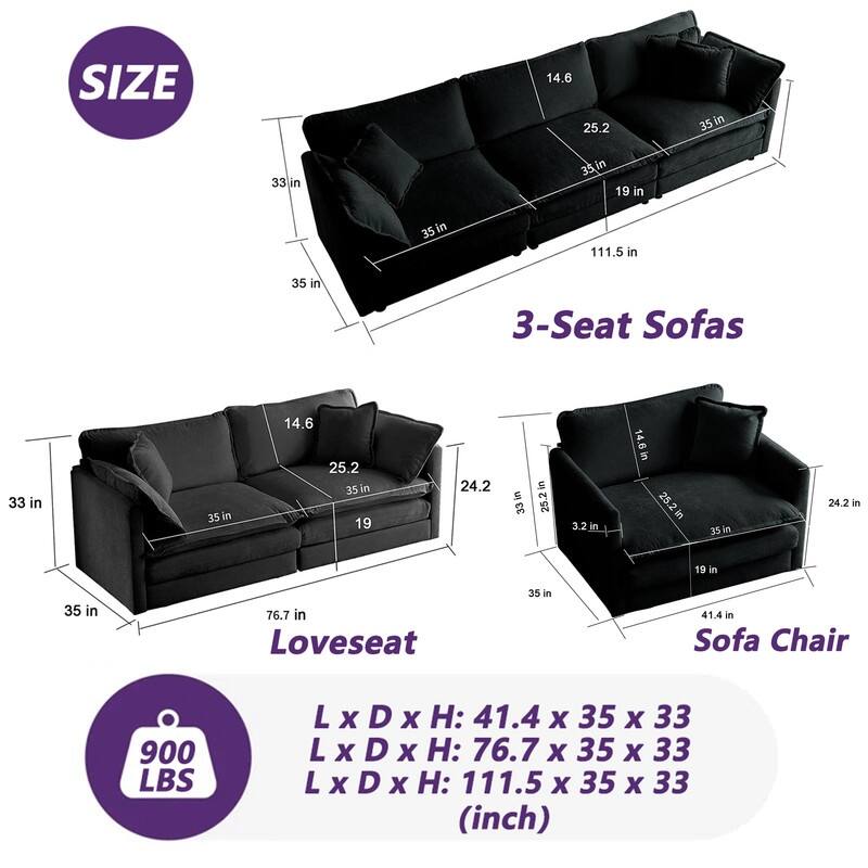Modern Living Room Set, Upholstered Chenille Sofa with Pillows for Living Room, Chenille