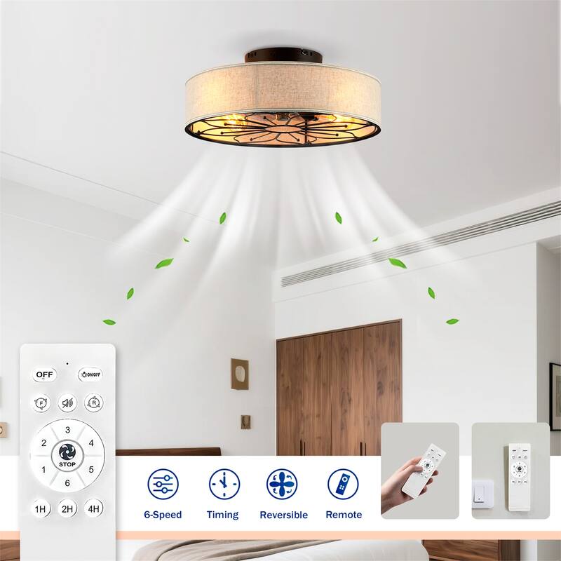 20" Lotus Fabric Farmhouse Bladeless Ceiling Fan w/ Remote Contro, NOT Included Bulbs