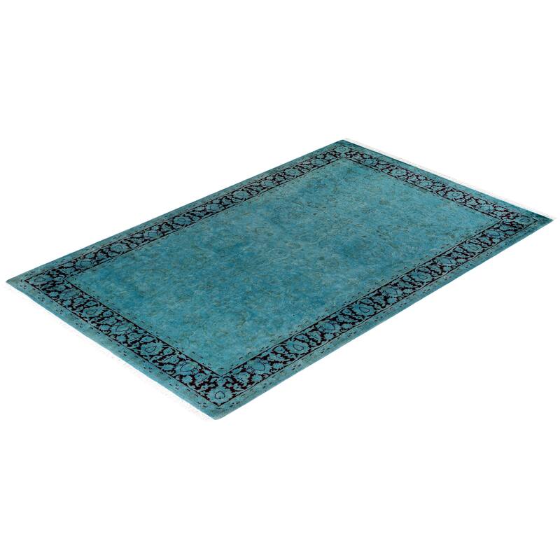 Overton Hand Knotted Wool Vintage Inspired Modern Contemporary Overdyed Blue Area Rug - 4' 1" x 6' 7"