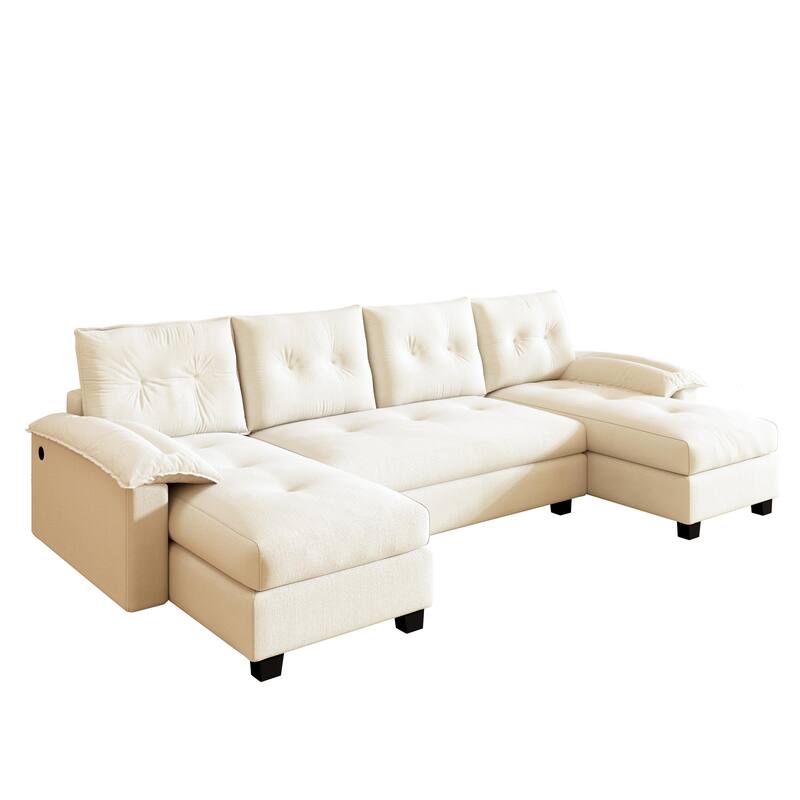 104.7" U-Shaped Sleeper Sofa, Convertible Sectional Couch with Pull-Out Bed, Removable Armrests, USB Ports & Chaise Lounge
