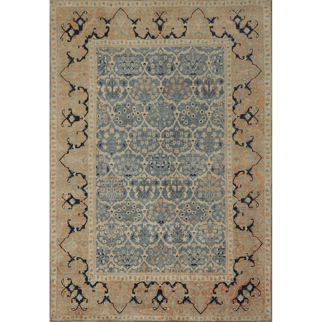 Hand Knotted Traditional Wool Blue Geometric Area Rug - 12' 10'' X 10' 1''