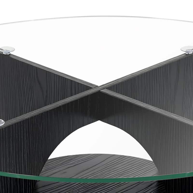 Moasis Round 2-Tier Glass Top Coffee Table