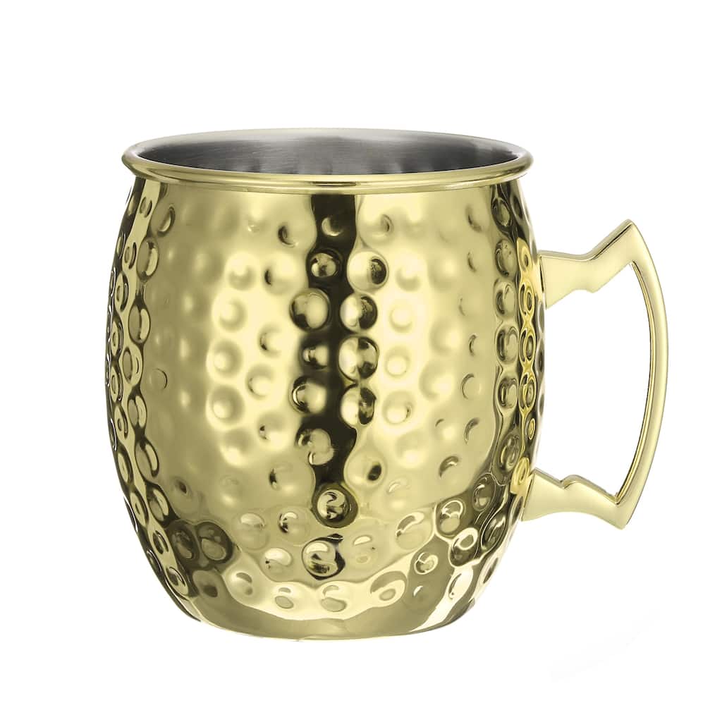 Copper Mugs 530ml/19 OZ Hammered Cocktail Mugs, 1Pcs Gold
