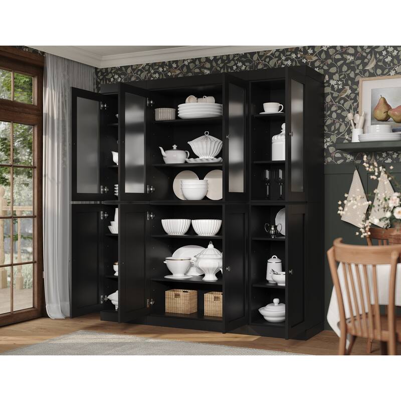 Palace Imports 100% Solid Wood 65" Pantry Cabinet with Frosted Glass, Shaker Doors and Adjustable Shelves