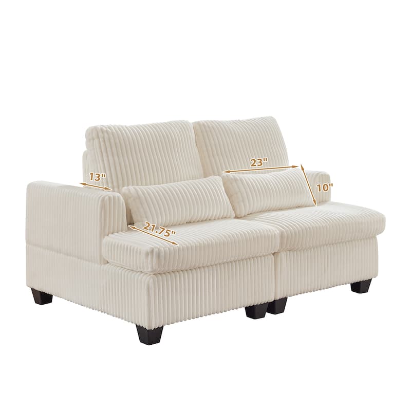 Chaise Lounge Sofa Chair, Loveseat with Adjustable Backrest, Convertible 2-Seater Sectional Sofa Chair - White