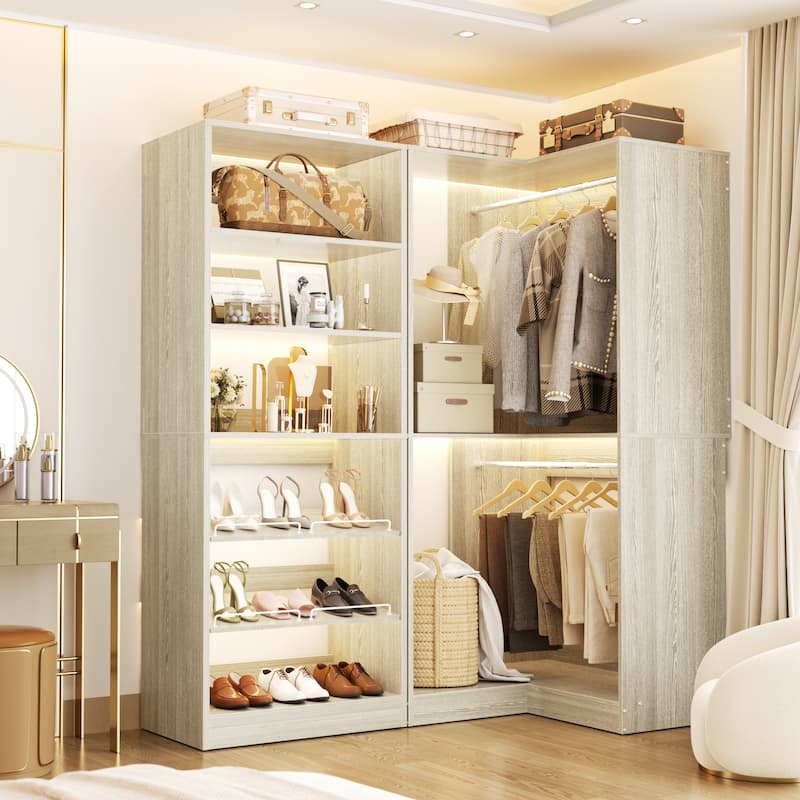 Cimly Set of 2 Corner Closet System, Freestanding Closet Organizer with Hanging Rods and Tower Shelves