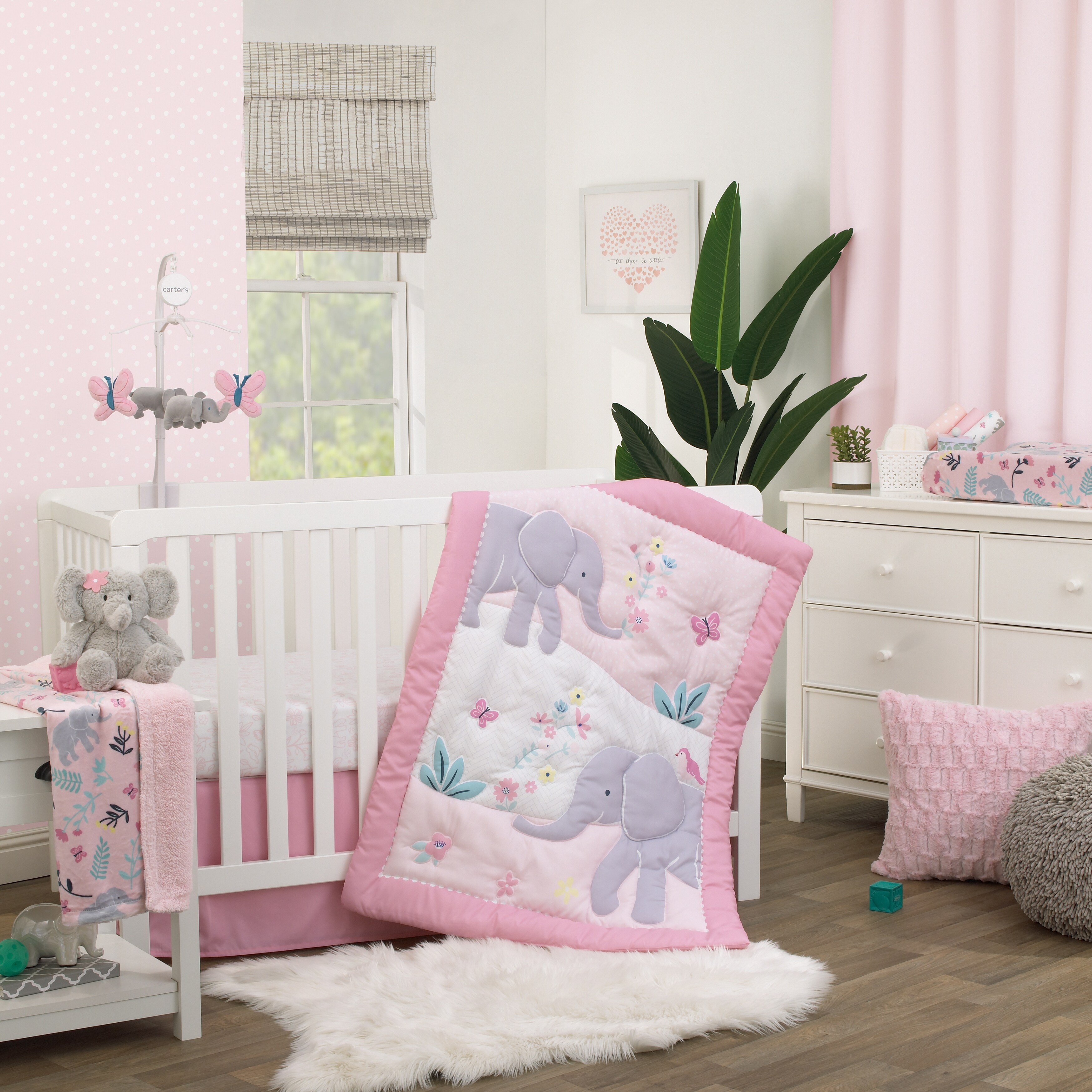 Carter s Floral Elephant 3 Piece Nursery Crib Bedding Set