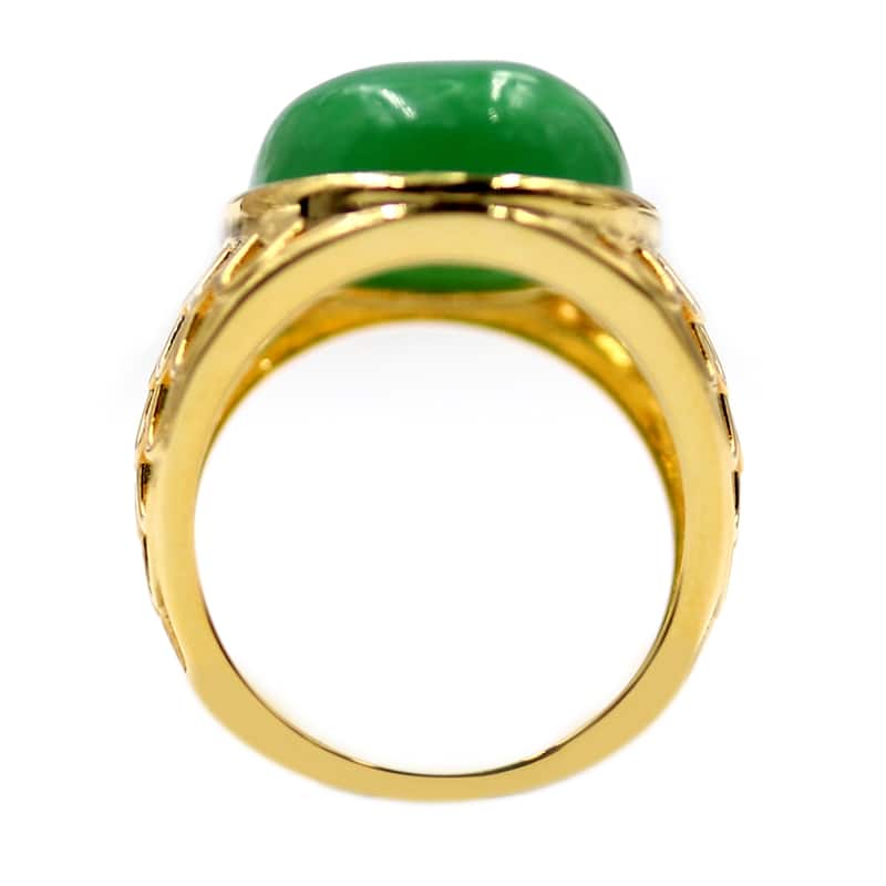 18k Yellow Gold Over Sterling Silver Dyed Green Jade Gemstone Solitaire Ring