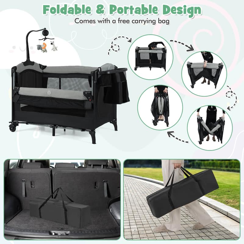 Honeyjoy 5-in-1 Baby Crib with Adjustable Height Soft Mattress - See Details