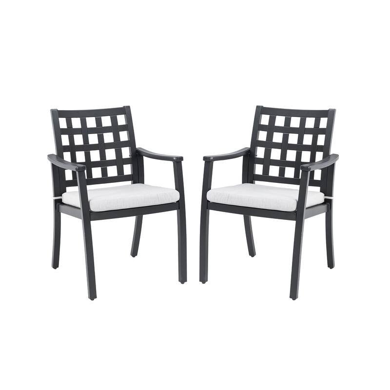 Modern Classic Cast Aluminum Outdoor Patio 2-Piece Dining Chairs, Textured Ember Black Finish