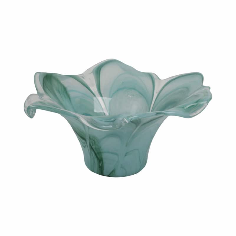 Swirl Flower-Shaped Glass Decorative Accent Bowl Home Decor -Blue