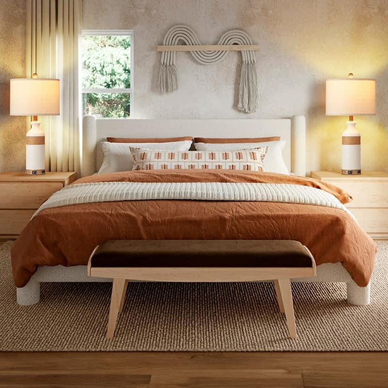Table Lamp White Resin Touch Dimming Switch USB and Type C Charging Ports AC Outlet No Strobe (Set of 2)