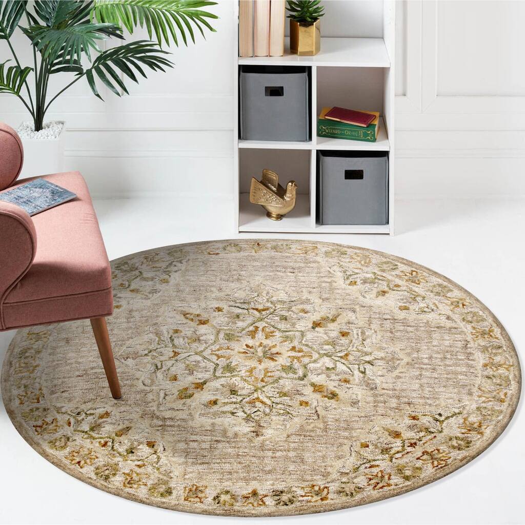 Cottage Rug Round Sevita Traditional Cottage Medallion Round Rug - Overstock - 31883078